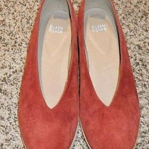 Eileen Fisher Humor Wedge Ballet Flats Loafers Suede Brick Red/Rust Women 9.5